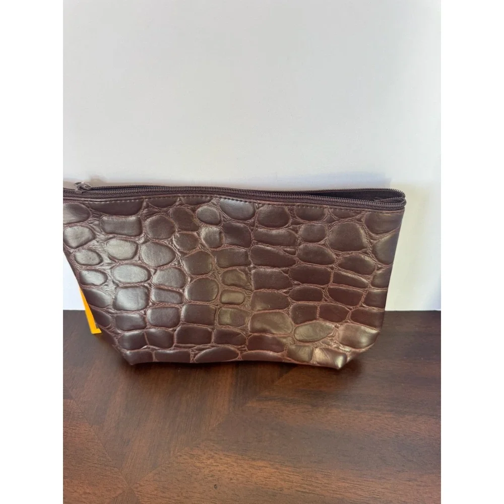 Estee Lauder‎ Brown Croc Embossed Makeup Bag Cosmetic Pouch Travel Case